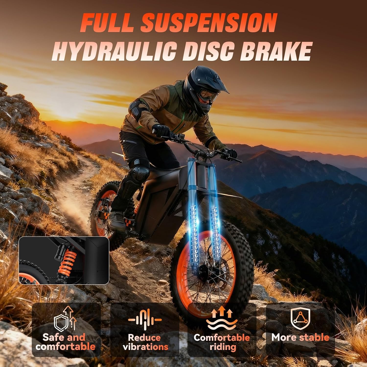 M01 Electric Dirt Motorcycle, 2000W Brushless Motor, 48V 20.8Ah Removable Battery, 34 MPH Max Speed, 40 Miles Range, 265 Lbs Load Capacity, 14" Front & 12" Rear Wheels