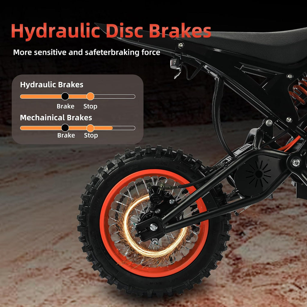 6MSKS Electric Dirt Bike 2000W High Speed Brushless Motor 23Ah High Capacity Battery Electric Motorcycle Off-Road Performance Tire Ebike 45miles Super Long Travel Dual Front and Rear Hydraulic Disc Brake System
