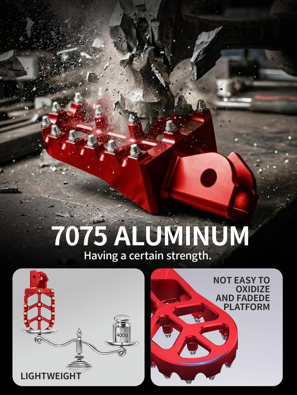 JFG RACING Dirt Bike Foot Pegs,7075 Aluminum CNC Pedals Rests for Surron Light Bee X and S/E Ride Pro SS/CRF150F CRF230F 03-19/CRF250F 19-24/XR150L 15-24/KDX200 83-94-Red