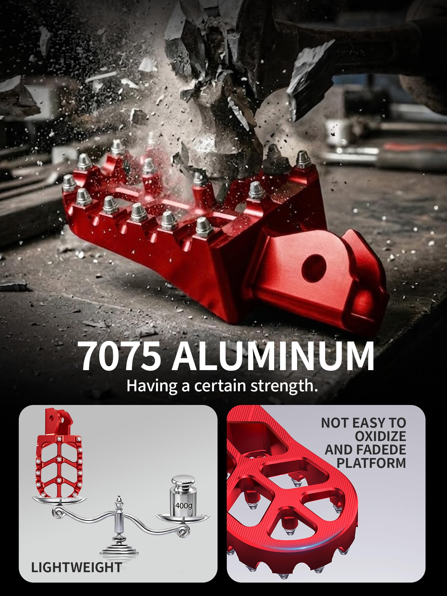 JFG RACING Dirt Bike Foot Pegs,7075 Aluminum CNC Pedals Rests for Surron Light Bee X and S/E Ride Pro SS/CRF150F CRF230F 03-19/CRF250F 19-24/XR150L 15-24/KDX200 83-94-Red