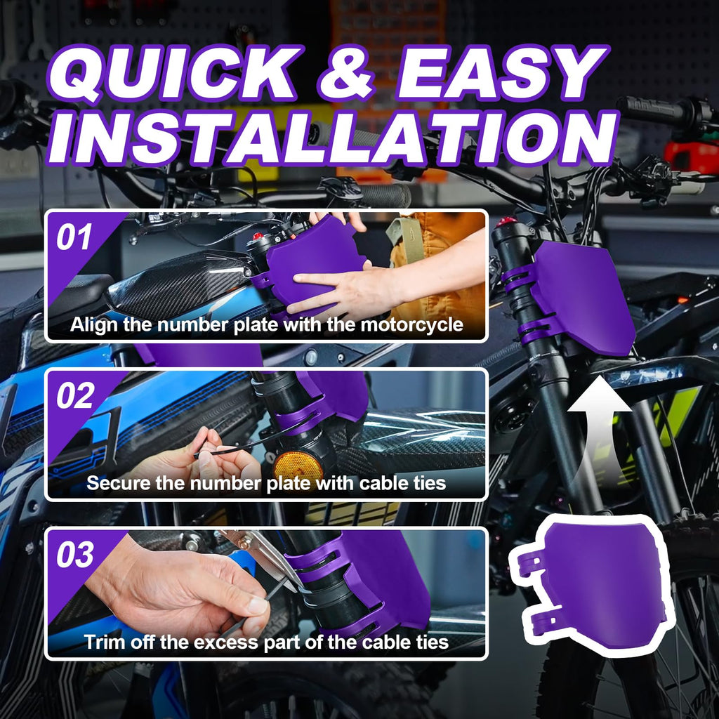 Electric Dirt Bike Downhill Number Plate Front License for Ridstar Q20 Surron Light Bee LBX Talaria Sting MX3/R MX4 MX5 Talaria XXX E-Ride Pro SR S SS 2.0 3.0 Tutti Soleil 01 (Purple)