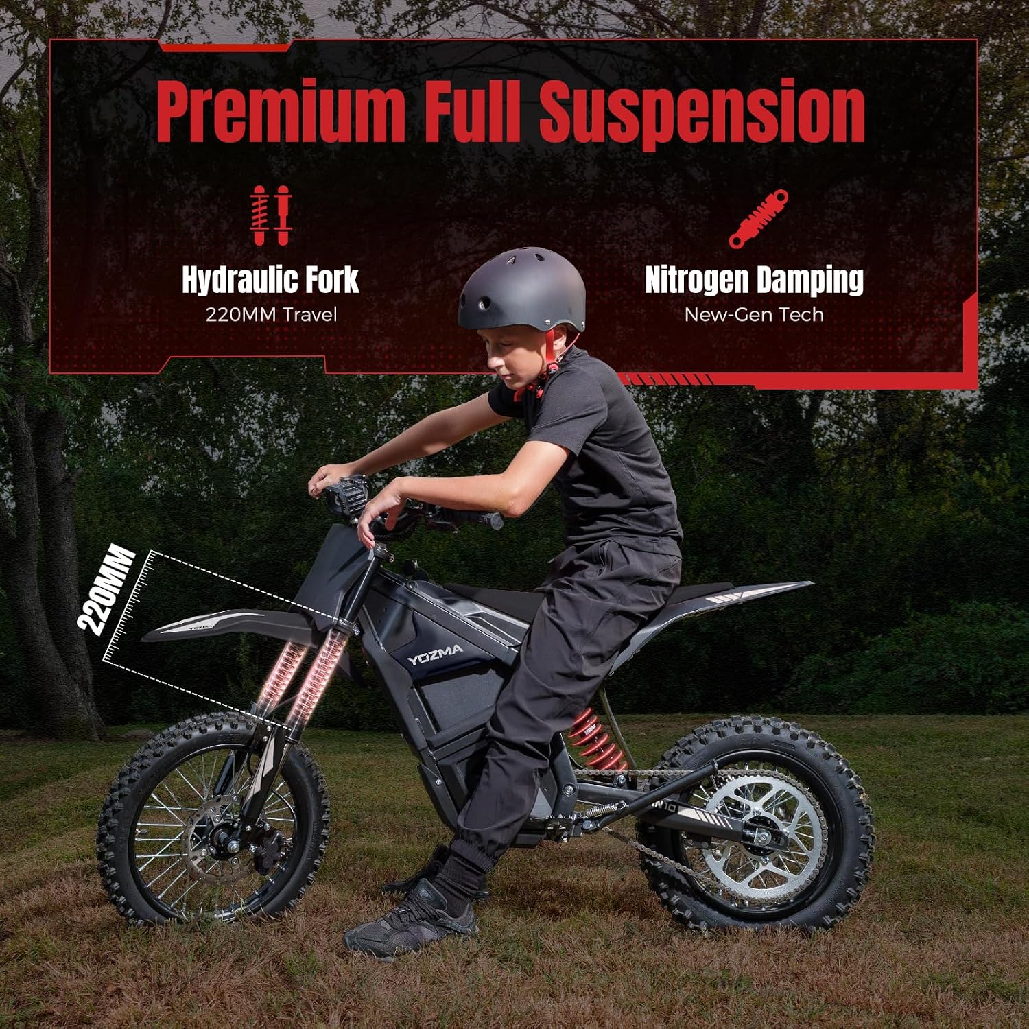Yozma IN10 Electric Dirt Bike, 2600W 64.4km/h Electric Motorcycle with 48V/23AH Battery Ebike, Full Hydraulic Brakes and Suspensions Mountain Off-Road E Dirt Bike