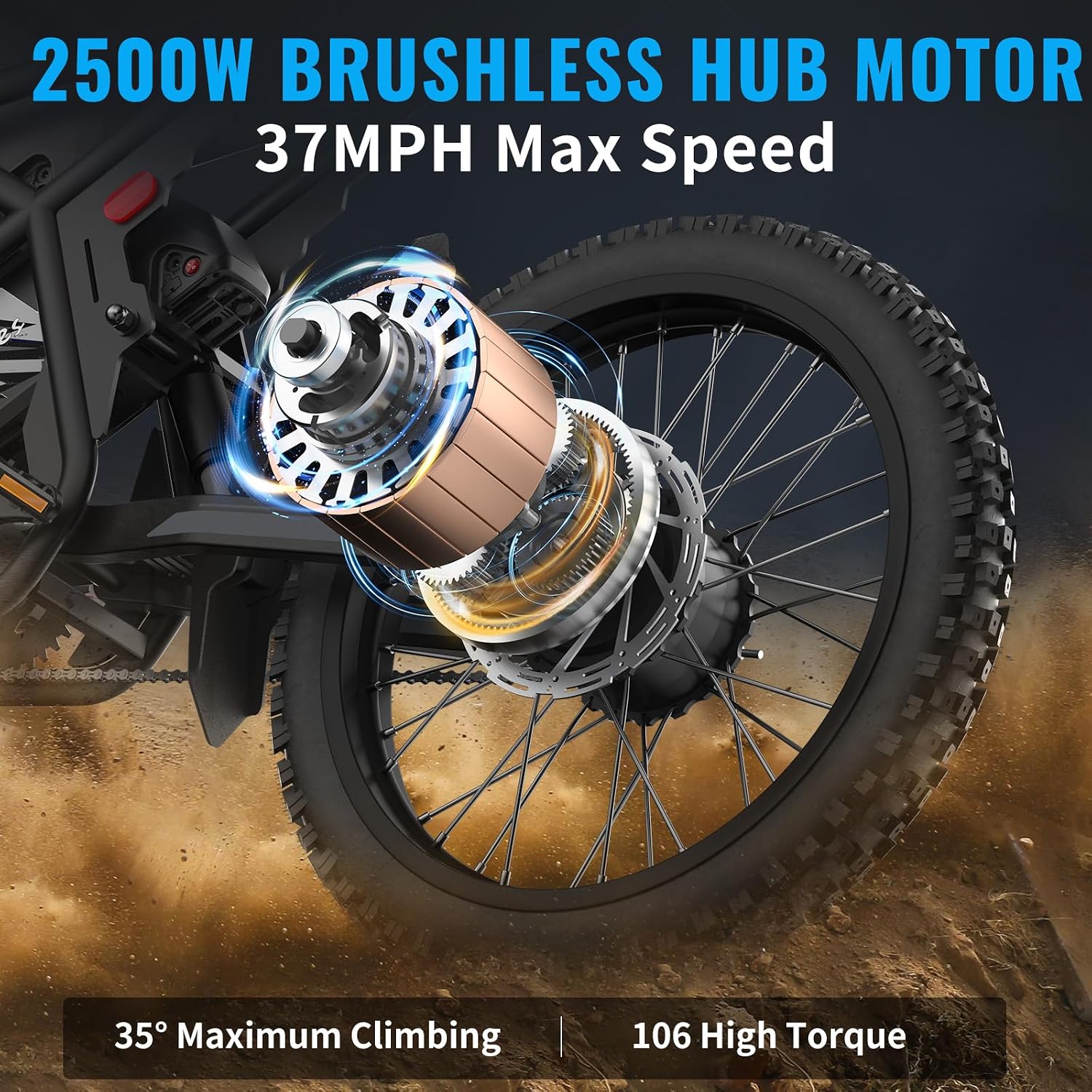 Bootime Upgraded Electric Dirt Bike for Teens 85+Miles Long Range Electric Bike for Adults 2500W Peak Motor 37MPH, 48V 36.4Ah Battery, Full Suspension, 3-Speed 25" Fat Tire Electric Motorcycle