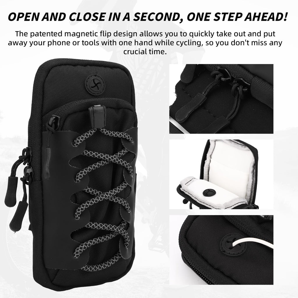 Motorcycle Frame Bag, Tear-Resistant Polyester Bike Phone Bag Magnetic Flip Design Dirtbike Pouch Accessories for Surron Talaria & E-Ride Pro Electric Ebike Vehicles (Black)