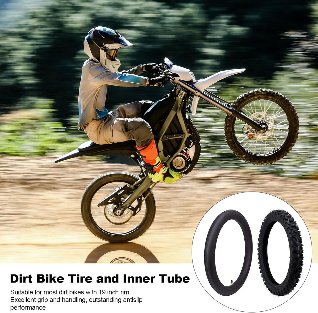Tbest 80/100-19 Dirt Bike Tire with 3.00-19 Inner Tube, Off Road Motorcycle Tire, Enhanced Traction and Grip, Improved Riding Comfort, Snow, Mud, Sand, Compatible with Surron,