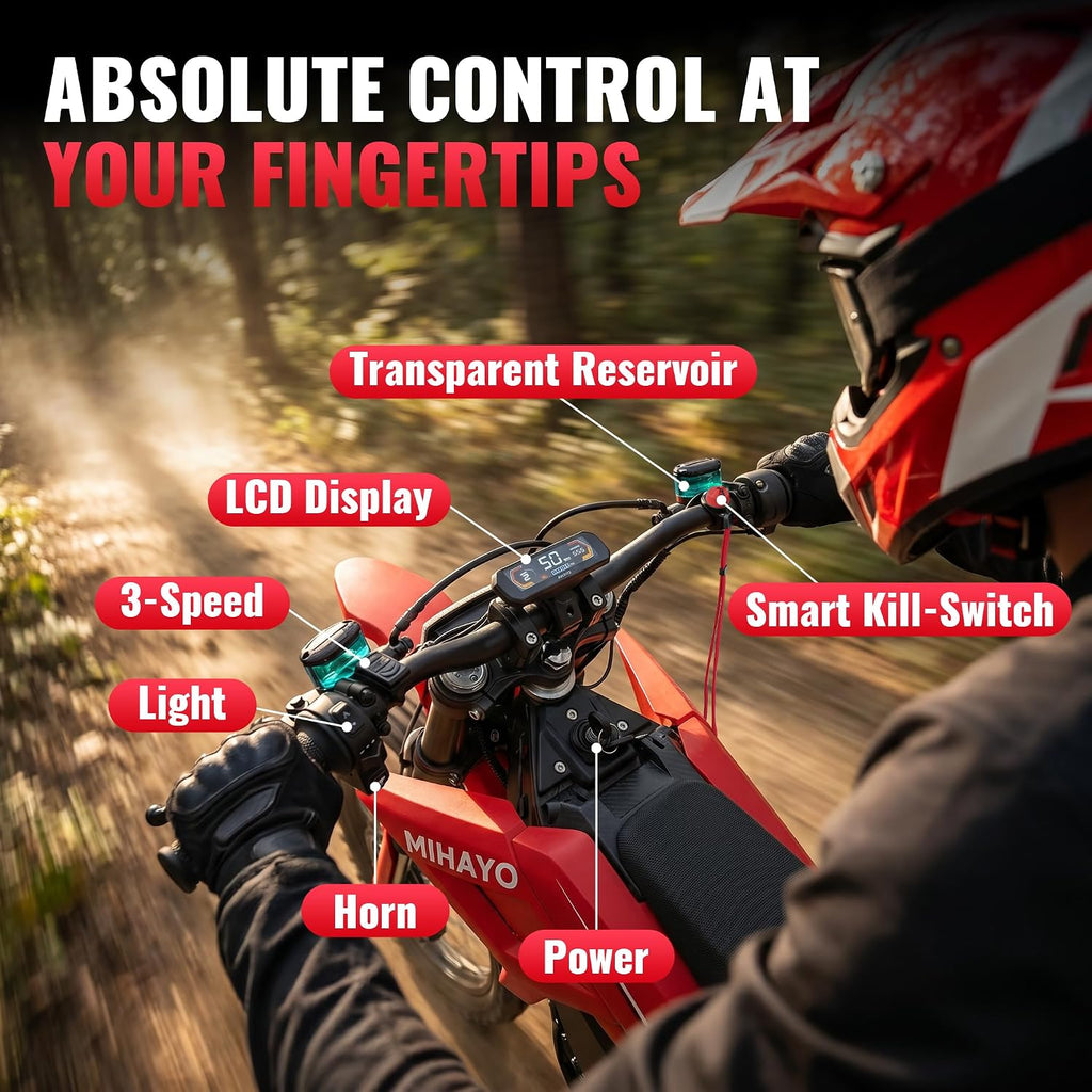 Mihayo REX60 Mid-Drive Electric Dirt Bike with 17"/14" Tires, 5500W Peak Power Off-Road e Bike, 60V 30Ah BMS Battery Electric Motorcycle for Adults, 50Mph Top Speed Dirtbike, 60 Miles Range