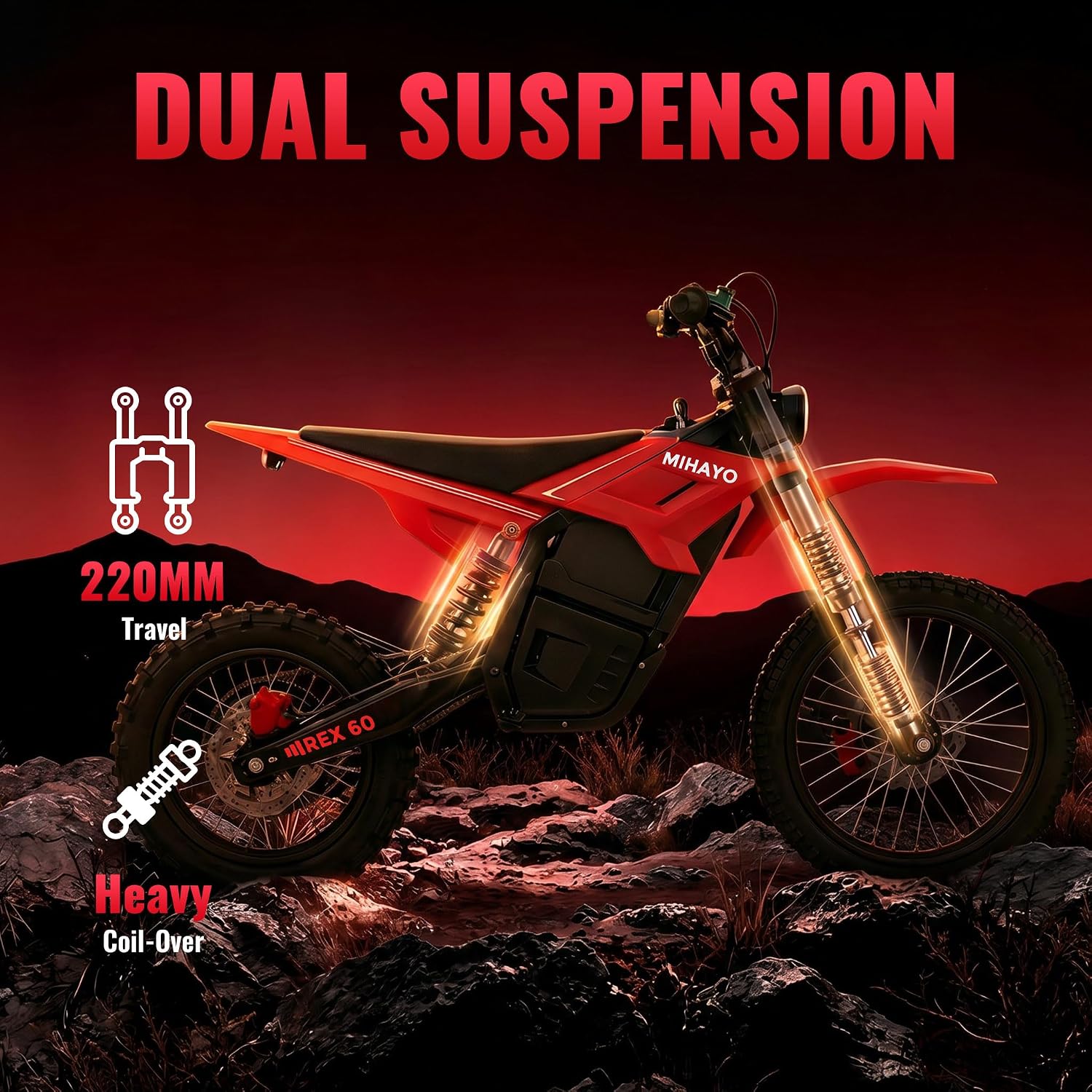 Mihayo REX60 Mid-Drive Electric Dirt Bike with 17"/14" Tires, 5500W Peak Power Off-Road e Bike, 60V 30Ah BMS Battery Electric Motorcycle for Adults, 50Mph Top Speed Dirtbike, 60 Miles Range
