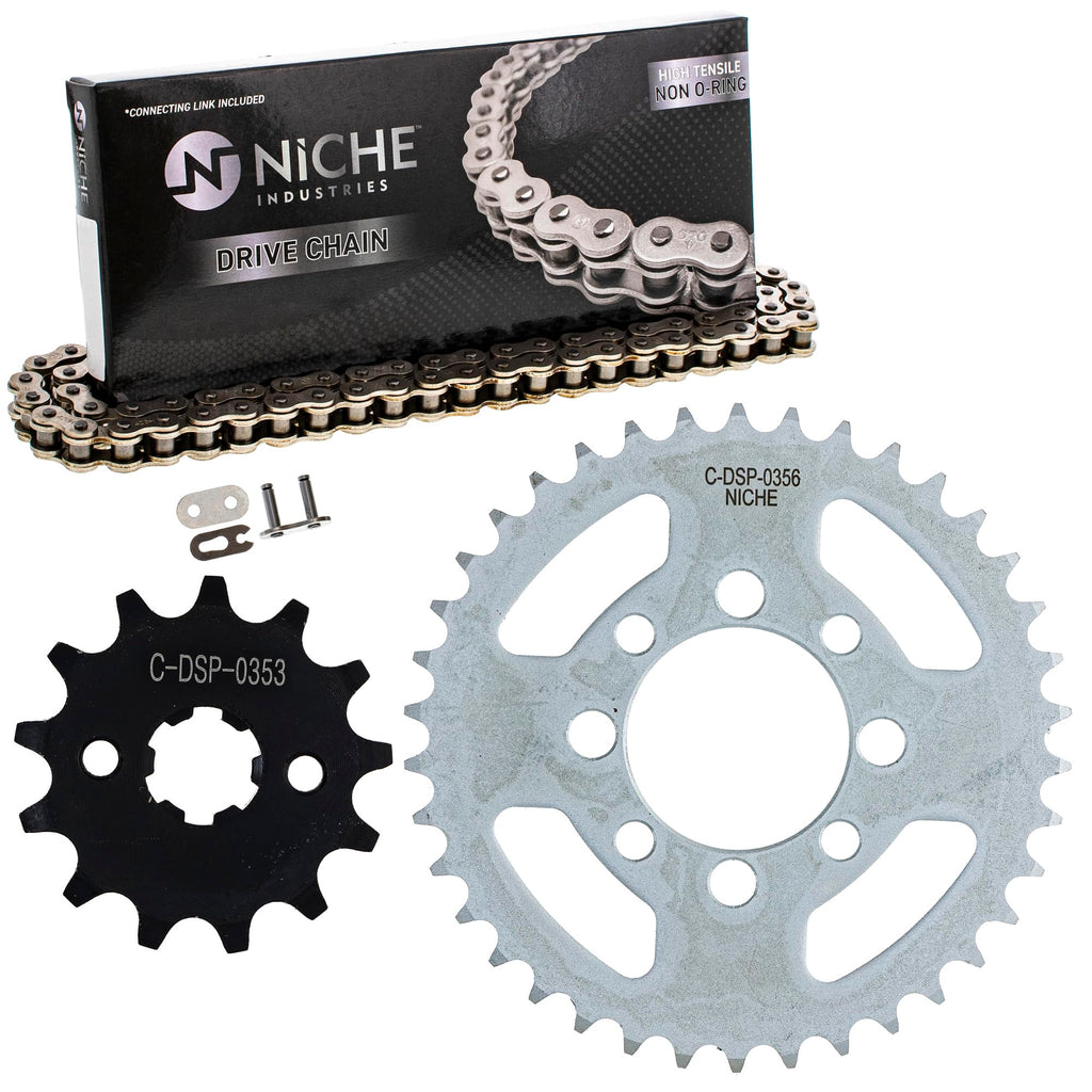NICHE Drive Sprocket Chain Combo for Kawasaki KLX110 KLX110L Front 13 Rear 38 Tooth 420 O-Ring 90 Links