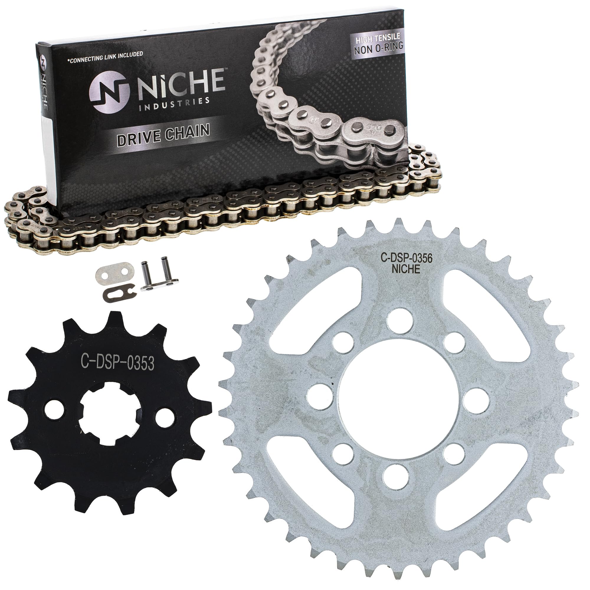 NICHE Drive Sprocket Chain Combo for Kawasaki KLX110 KLX110L Front 13 Rear 38 Tooth 420 O-Ring 90 Links