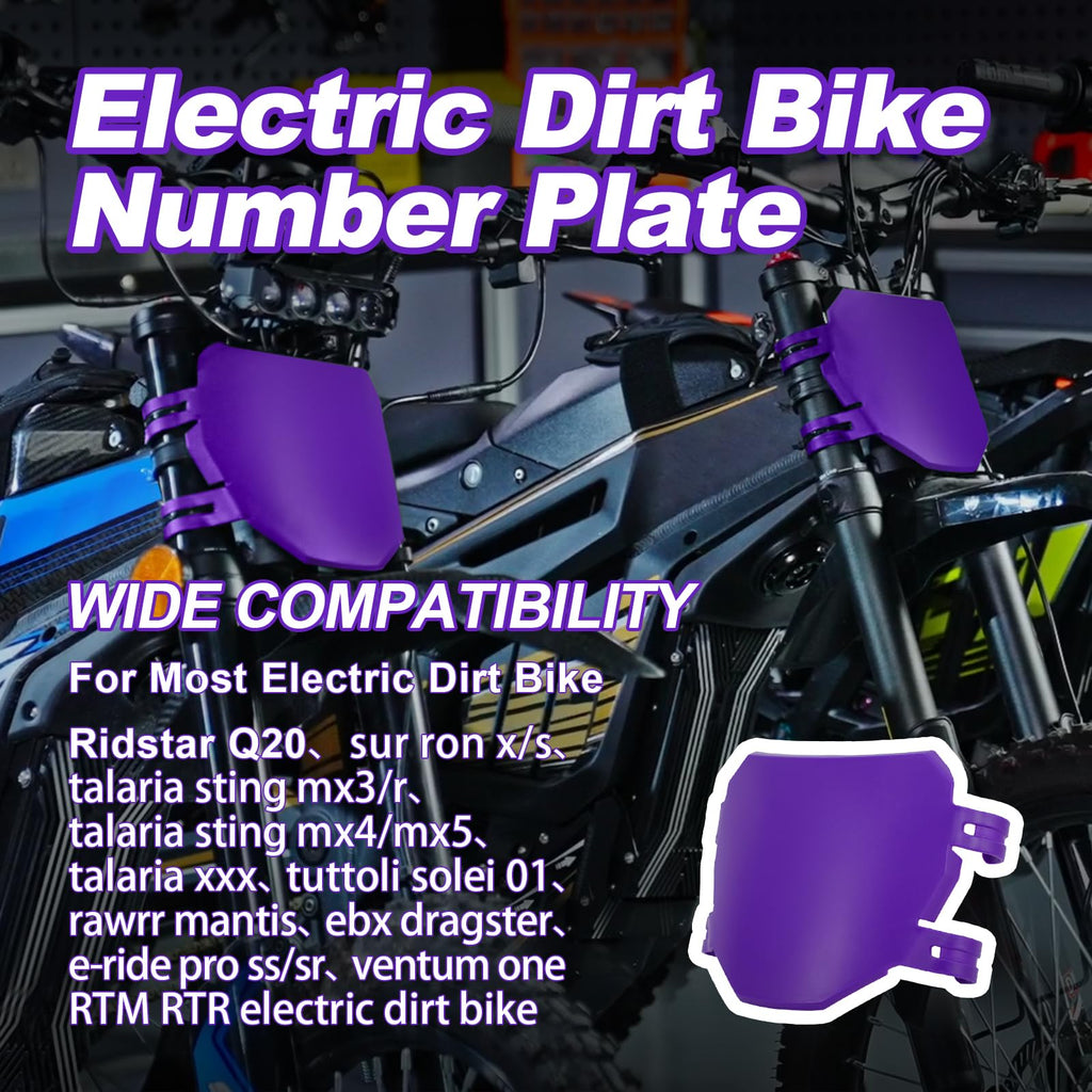 Electric Dirt Bike Downhill Number Plate Front License for Ridstar Q20 Surron Light Bee LBX Talaria Sting MX3/R MX4 MX5 Talaria XXX E-Ride Pro SR S SS 2.0 3.0 Tutti Soleil 01 (Purple)