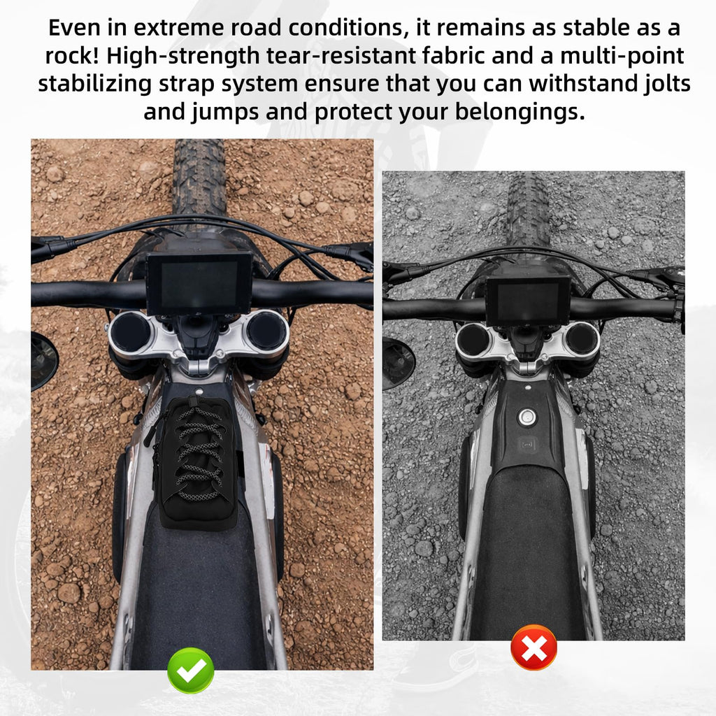 Motorcycle Frame Bag, Tear-Resistant Polyester Bike Phone Bag Magnetic Flip Design Dirtbike Pouch Accessories for Surron Talaria & E-Ride Pro Electric Ebike Vehicles (Black)