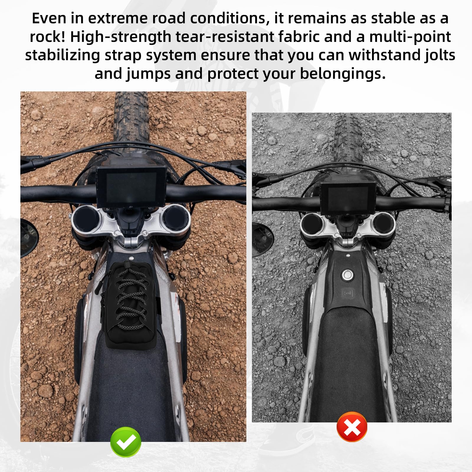 Motorcycle Frame Bag, Tear-Resistant Polyester Bike Phone Bag Magnetic Flip Design Dirtbike Pouch Accessories for Surron Talaria & E-Ride Pro Electric Ebike Vehicles (Black)
