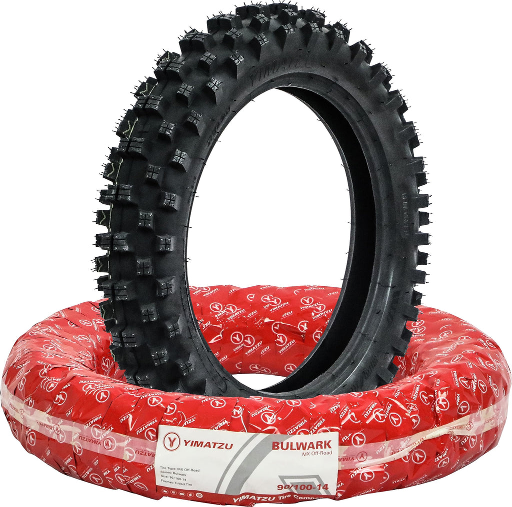 90/100-14 Rear MX Tire and TR4 Tube – 6PR Knobby Tire for MX & Off-Road – Intermediate Terrain – Rear Wheel