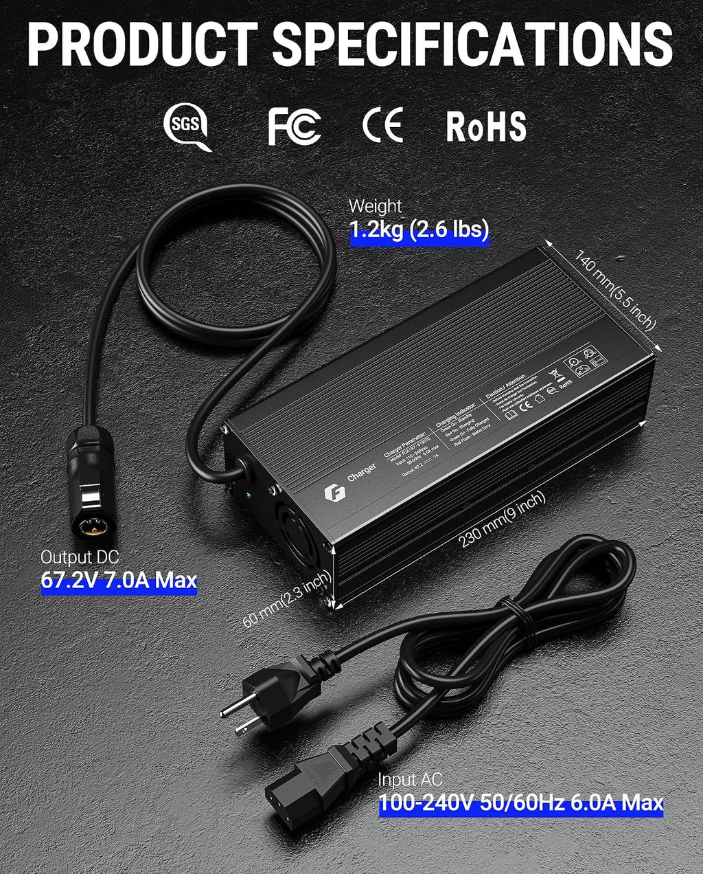 67.2V 7A Charger for Talaria Sting 4000 Series X3 L1E X3C MX3/MX4,3-Prong Power Supply with Cooling Fan,Efficient for Bike