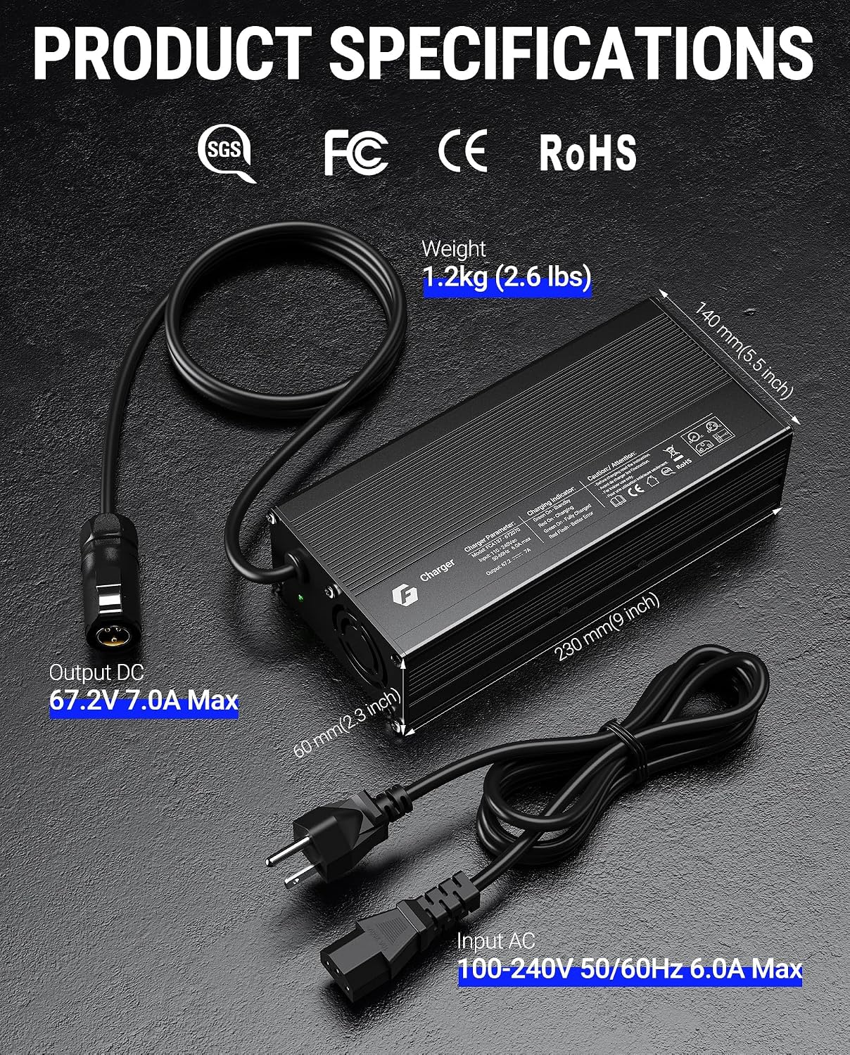 67.2V 7A Charger for Talaria Sting 4000 Series X3 L1E X3C MX3/MX4,3-Prong Power Supply with Cooling Fan,Efficient for Bike